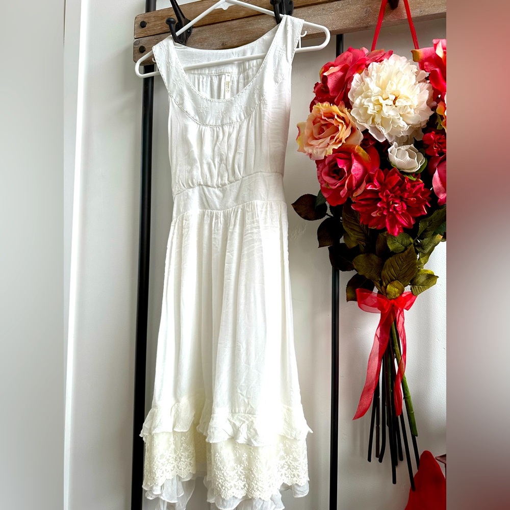 October Sky soft white midi dress with flattering details